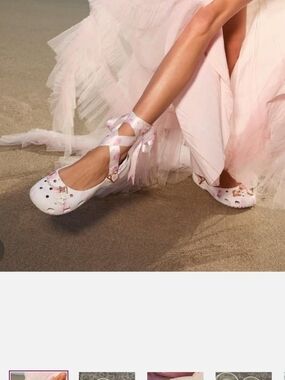 Crocs× Loveshack Women's Pink Ribbon Ballet Flats with Charm Accents